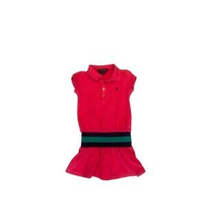 Ralph Lauren Tennis Dress Girls Size 5 Red Short Sleeve Logo Sports Collared